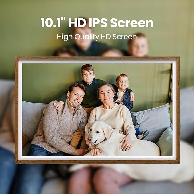 10.1" WiFi Wood Texture Digital Picture Frame - Smart Digital Photo Frame HD IPS 1280x800p Screen, 64GB+8GB Free Cloud Storage, Auto-Rotate Wall/Desk, Wedding, Share Photos Instantly via App