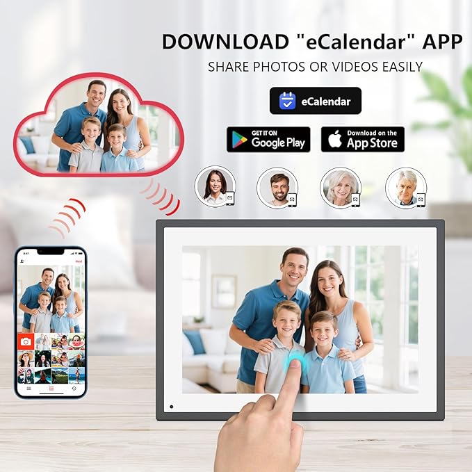 10.1 Inch Smart Digital Calendar Planner & Chore Chart, IPS HD Touchscreen Interactive Display for Family Schedules, Digital Picture Frame for Seamless Scheduling - Share Photos/Videos via App