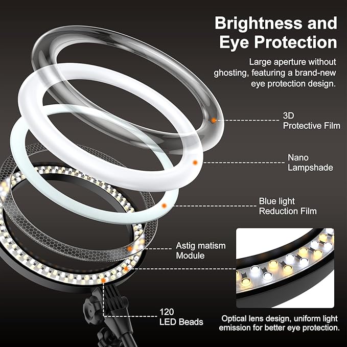10'' Desk Ring Light with Stand – Zoom Lighting with Phone Holder for Computer・Video Calls・Conference – CRI95 LED Adjustable Circle Light, 10'' Large Lamp Head, Content Creator Friendly
