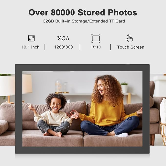 10.1" Digital-Picture-Frame Smart Digital Photo-Frame - IPS Touch Screen, Auto-Rotate, Slideshow, Load Photo Video from Phone to 32GB Digital Frame Via App Email, Free Cloud Storage, Gift for Mom Dad