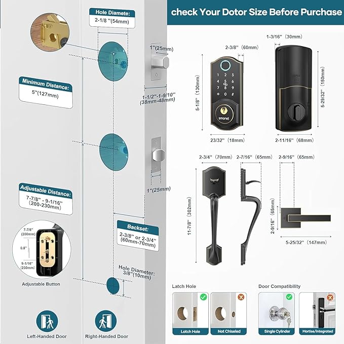 Smart Door Lock with Handle Set: SMONET Front Door Lock Set Keyless Entry Fingerprint Keypad Bluetooth Alexa Deadbolt Lockset Oil Rubbed Bronze