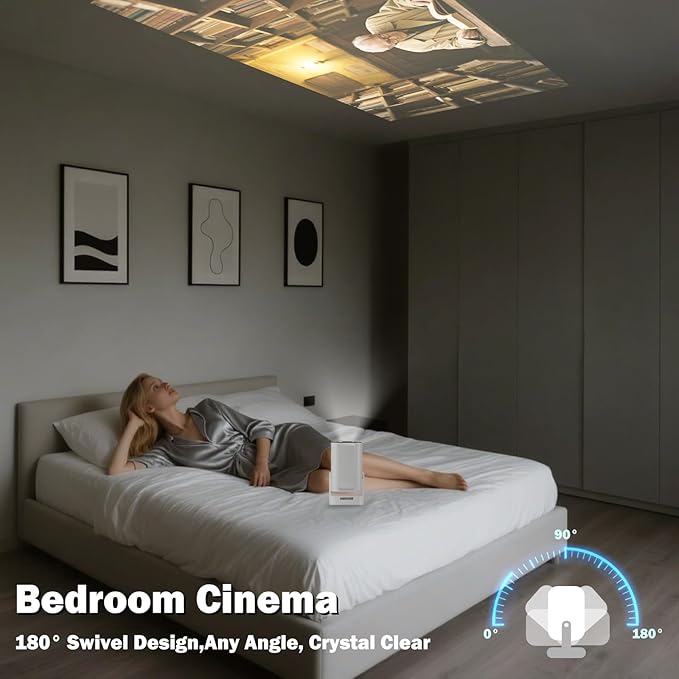 【Built-in Apps&1080P】WellSonic Mini Portable Projector 4K Support, Smart Projector with Wifi and Bluetooth, Auto Focus, 5W Speaker, Voice Control, 130" Screen Movie Projector for Home Bedroom Outdoor