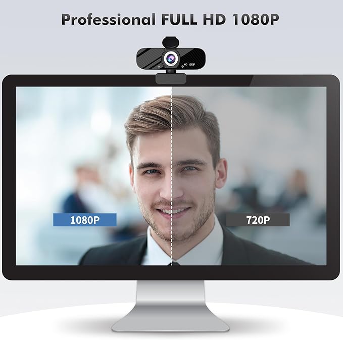 1080P HD Webcam with Microphone, Noise Cancellation, Privacy Cover, Wide-Angle Lens, Auto Light Correction, Plug & Play USB Webcam for Laptop, Desktop, PC, Mac, Zoom, Skype, Streaming(Black)-3