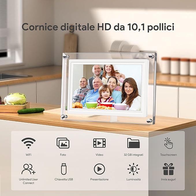 10.1in WiFi Acrylic Digital Picture Frame,Smart Digital Photo Frame with 32GB Large Capacity HD IPS Touchscreen,Auto-Rotate, Share Photos/Videos Instantly Via Frameo App from Anywhere