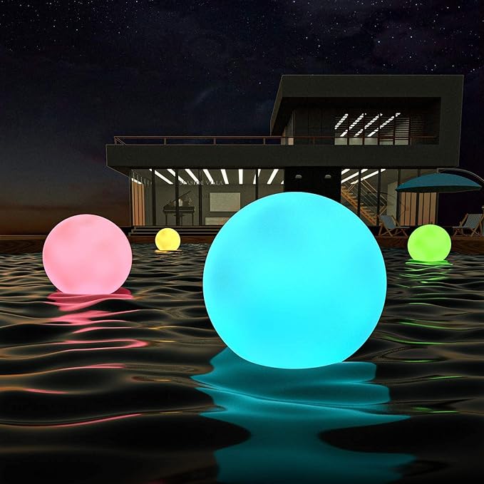 10-Inch LED Round Dimmable Glow Ball Waterproof Rechargeable RGB Color Changing Decorative Floating Pool Garden Decor w/Remote Control, Sensory Toys for Kids Night Light Indoor Outdoor