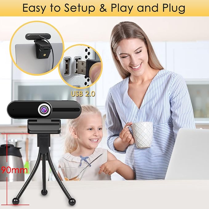 1080P Webcam Streaming, USB Webcam 2 Mega Pixels, Built in Stereo Microphone, Play/Pause Unique Button,Plug and Play,Web Camera for Zoom,Facebook,Skype,Xbox,YouTube