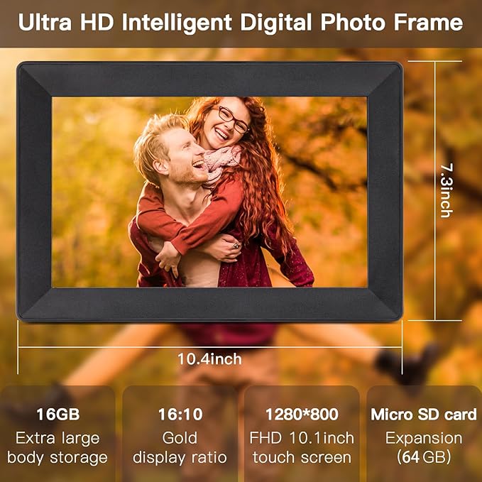 10.1inch Uhale Digital Picture Frame WiFi Slideshow Digital Photo Frame, 1280×800IPS HD Touch Screen Picture Frame,16GB,Automatic Rotation,Send Photos and Videos via “Uhale” APP Anywhere Best Gift