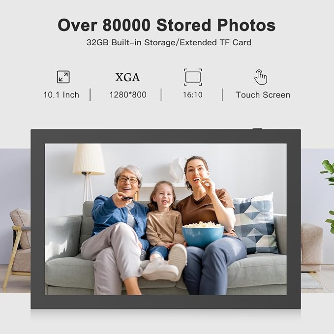 10.1" Digital-Picture-Frame Smart WiFi-Photo-Frame - IPS Touch Screen Digital Photo Frame, 32GB Slideshow, Auto-Rotate, Load Photo Video from Phone via App Email, Free Cloud Storage, Gift for Mom Dad