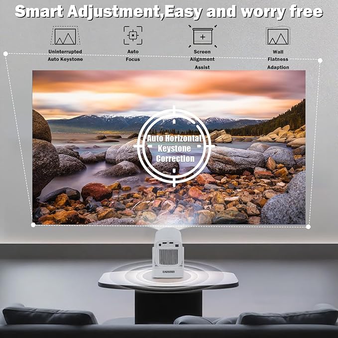 【Built-in Apps&1080P】WellSonic Mini Portable Projector 4K Support, Smart Projector with Wifi and Bluetooth, Auto Focus, 5W Speaker, Voice Control, 130" Screen Movie Projector for Home Bedroom Outdoor