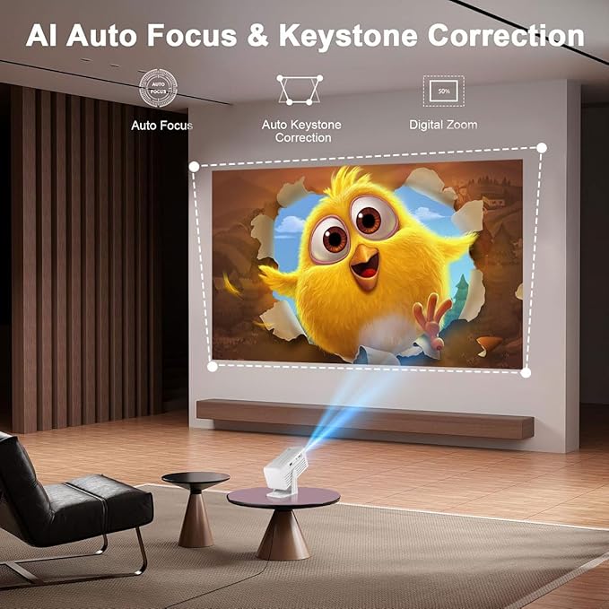 【Built in App | Ultra Resolution 2.69 '' | AI Auto Keystone】Polaring Mini Projector, Smart 4K Projector with WiFi and bluetooth 1080P Support, Auto Keystone Correction,Portable projector