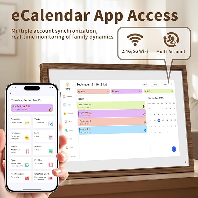 10.1 Inch Digital Calendar Chore Chart with Touchscreen - Full HD Interactive Display, Wall & Desk Mountable Family Planner, To-Do List & Meal Planner, Digital Picture Frame for Sharing Photos via App