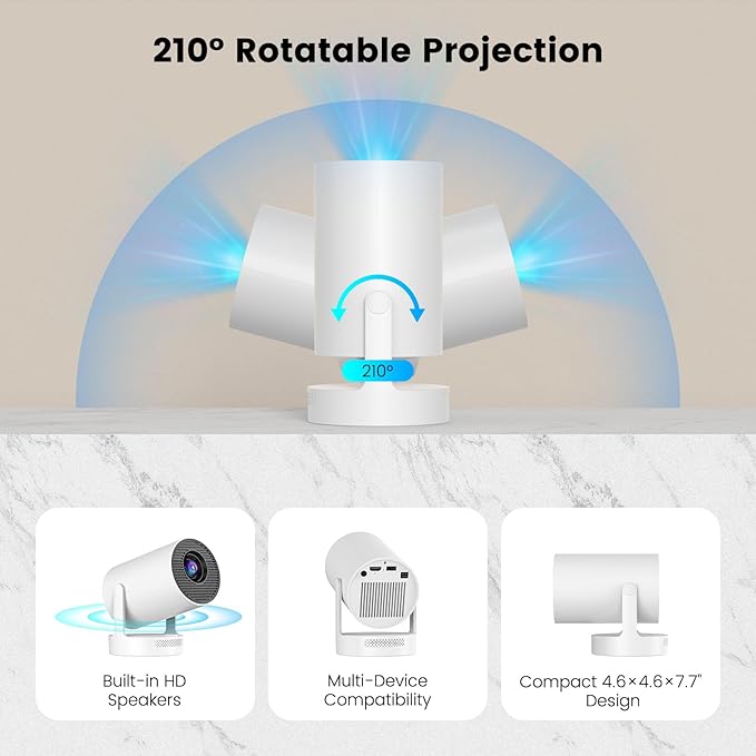 【Electric Focus】Mini Projector, Projector 4K 1080P Support, 260 ANSI Lumens Projector with Wifi and Bluetooth, Upgrade Smart Proyector, 5w Speaker, Auto Keystone Correction 35"-130" Screen HY300 Plus