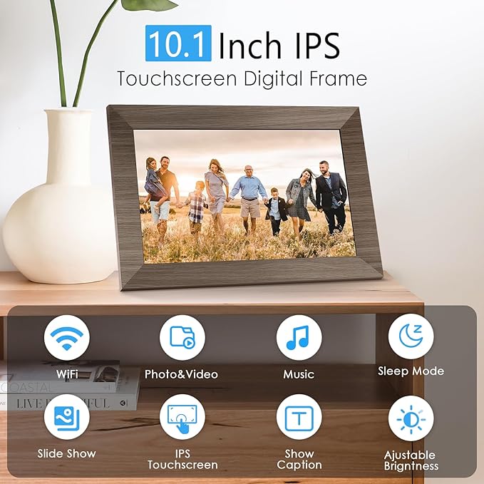10.1 WiFi Digital Picture Frame, IPS Touch Screen Smart Cloud Digital Photo Frame with 16GB Storage, Wall Mountable, Auto-Rotate, Share Photos from Anywhere Via App, Email