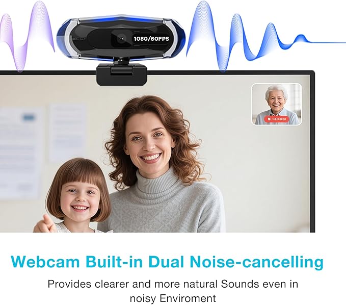 1080P 60FPS Streaming Webcam with Autofocus, Microphone, RGB Light and Tripod, USB Camera for PC/Mac, Plug and Play for Zoom, Skype, YouTube, Online Meetings