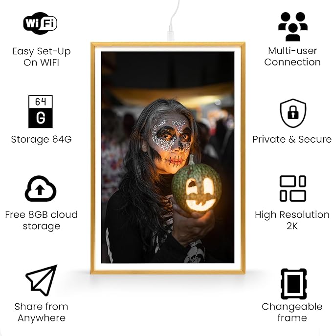 10.1" Gold Digital Picture Frame – WiFi Digital Photo Frame 1280x800P FHD IPS Screen, 64GB+8GB Cloud Storage, Auto-Rotate Wall/Desk Display, Instant Sharing via App