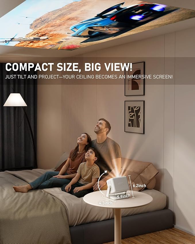 【Netflix Licensed & Auto focus Projector】VISSPL Smart Projector with WiFi and Bluetooth, Auto Focus & Keystone Protable Mini Projector with Stand, 4K Netflix Home Theater Projector