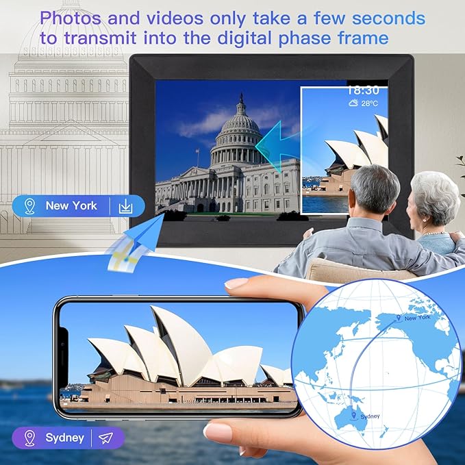 10.1inch Uhale Digital Picture Frame WiFi Slideshow Digital Photo Frame, 1280×800IPS HD Touch Screen Picture Frame,16GB,Automatic Rotation,Send Photos and Videos via “Uhale” APP Anywhere Best Gift