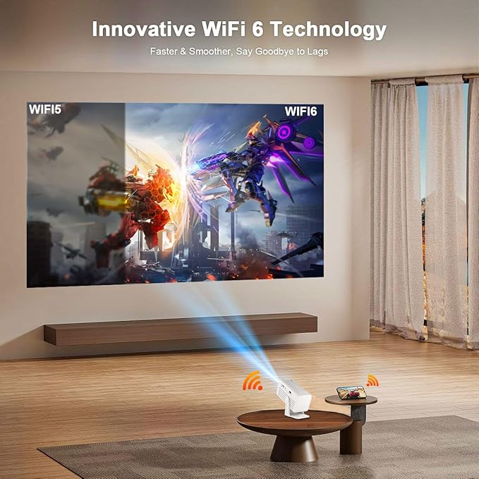 【Built in App | Ultra Resolution 2.69 '' | AI Auto Keystone】Polaring Mini Projector, Smart 4K Projector with WiFi and bluetooth 1080P Support, Auto Keystone Correction,Portable projector