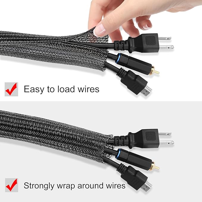 10ft x 1 inch Cable Sleeve Split Wire Loom Tubing for Power, Audio, USB, Cord Management for TV, Computer, Protects from Pets Chewing, Black