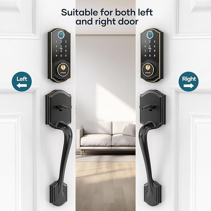 Smart Door Lock with Handle Set: SMONET Front Door Lock Set Keyless Entry Fingerprint Keypad Bluetooth Alexa Deadbolt Lockset Oil Rubbed Bronze