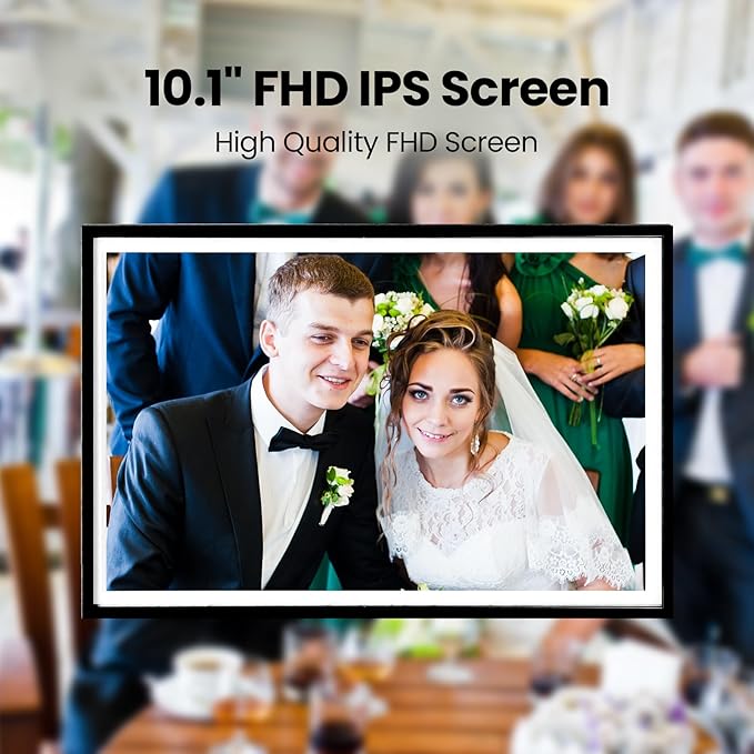 10.1" WiFi Digital Picture Frame - Black Smart Digital Photo Frame 1280x800P FHD IPS Screen, 64GB+8GB Free Cloud Storage, Auto-Rotate Wall/Desk, Wedding, Share Photos Instantly via App