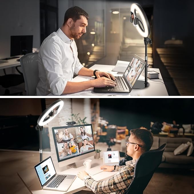 10'' Desk Ring Light with Stand – Zoom Lighting with Phone Holder for Computer・Video Calls・Conference – CRI95 LED Adjustable Circle Light, 10'' Large Lamp Head, Content Creator Friendly