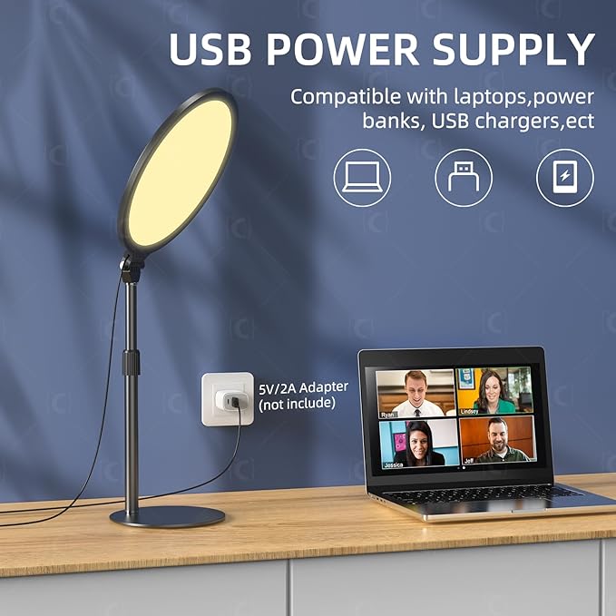 10.5in LED Desk Ring Light, Video Conference Lighting for Zoom Meeting/Video Calls, Live Stream, Home Office, Computer Lighting for Webcam, Online Classes, Professional Streaming