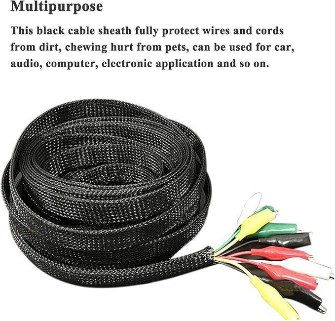 100ft - 1/2 Inch Cable Management Sleeve Protector,Wire Loom PET Expandable Wire Sleeving for Office TV Computer Home Theater Engine Bay Cord Organizer,Protect Cables from Pet Cat Dog Chewing,Black