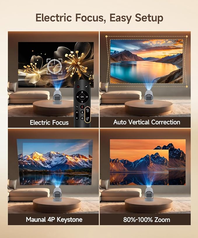 【Electric Focus】Magcubic Mini Projector 4K Support, Smart Projector with WiFi 6 and Bluetooth 5.4, 5W Soundbase Speaker, 180° Rotation, Portable Proyector for Home Theater HY300 Ultra (Grey)