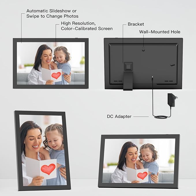 10.1" Digital-Picture-Frame Smart WiFi-Photo-Frame - IPS Touch Screen Digital Photo Frame, 32GB Slideshow, Auto-Rotate, Load Photo Video from Phone via App Email, Free Cloud Storage, Gift for Mom Dad