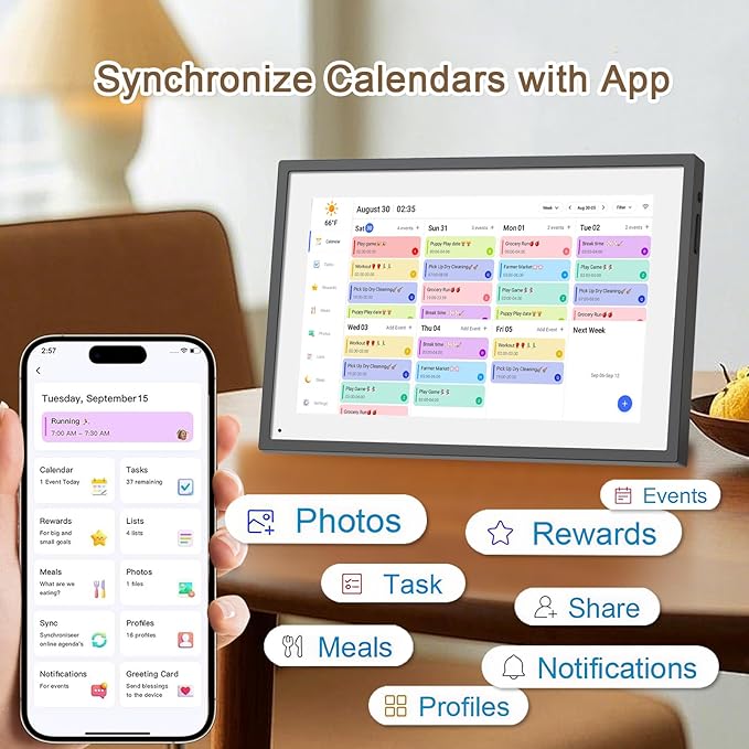 10.1 Inch Smart Digital Calendar Planner & Chore Chart, IPS HD Touch Screen Display for Family Schedules, Hearth Display Desk Smart Calendar Seamless Scheduling