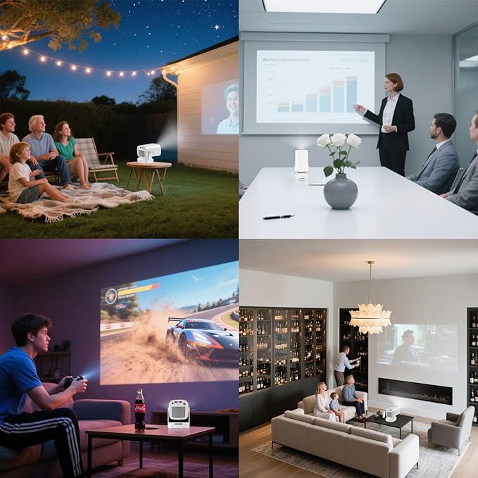 【Built-in Apps&1080P】WellSonic Mini Portable Projector 4K Support, Smart Projector with Wifi and Bluetooth, Auto Focus, 5W Speaker, Voice Control, 130" Screen Movie Projector for Home Bedroom Outdoor