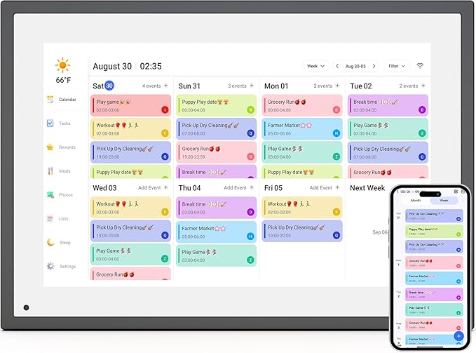 10.1 Inch Smart Digital Calendar Planner & Chore Chart, IPS HD Touch Screen Display for Family Schedules, Hearth Display Desk Smart Calendar Seamless Scheduling