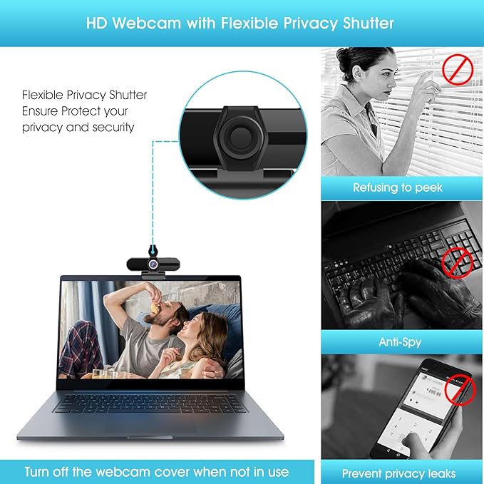1080P Webcam Streaming, USB Webcam 2 Mega Pixels, Built in Stereo Microphone, Play/Pause Unique Button,Plug and Play,Web Camera for Zoom,Facebook,Skype,Xbox,YouTube
