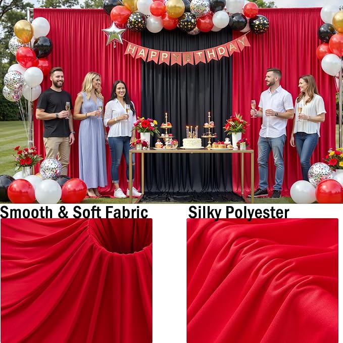 10 Panels 5x10ft Red Backdrop Curtains for Parties, Wrinkle Free Red Photo Backdrop Drapes Back Drop Cloth for Wedding Birthday Photography Baby Shower Background Decor, 50ftx10ft