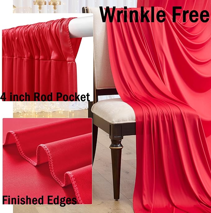 10 Panels 5x10ft Red Backdrop Curtains for Parties, Wrinkle Free Red Photo Backdrop Drapes Back Drop Cloth for Wedding Birthday Photography Baby Shower Background Decor, 50ftx10ft
