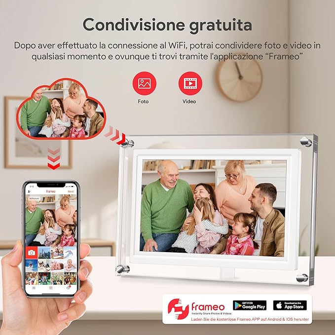 10.1in WiFi Acrylic Digital Picture Frame,Smart Digital Photo Frame with 32GB Large Capacity HD IPS Touchscreen,Auto-Rotate, Share Photos/Videos Instantly Via Frameo App from Anywhere