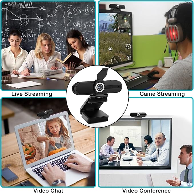 1080P Webcam Streaming, USB Webcam 2 Mega Pixels, Built in Stereo Microphone, Play/Pause Unique Button,Plug and Play,Web Camera for Zoom,Facebook,Skype,Xbox,YouTube