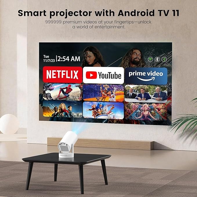 【Electric Focus】Mini Projector, Projector 4K 1080P Support, 260 ANSI Lumens Projector with Wifi and Bluetooth, Upgrade Smart Proyector, 5w Speaker, Auto Keystone Correction 35"-130" Screen HY300 Plus