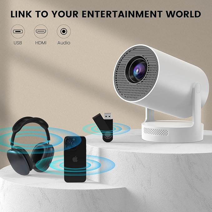 【Electric Focus】Mini Projector, Projector 4K 1080P Support, 260 ANSI Lumens Projector with Wifi and Bluetooth, Upgrade Smart Proyector, 5w Speaker, Auto Keystone Correction 35"-130" Screen HY300 Plus