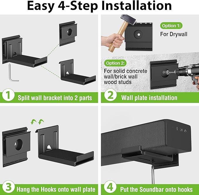 USX MOUNT Studless Soundbar Wall Mount, Universal Drywall Sound Bar Wall Brackets, Works with Most Soundbars, Holds up to 22 Lbs, Depth Adjustable 4.13-6.3'', Removable and Lockable