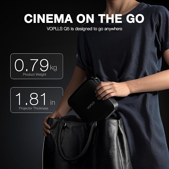 【Netflix-Licensed Projector & Native 1080P】Thinnest 1.81" Smart Mini Projector with WiFi and Bluetooth, Auto Focus & Keystone Portable Outdoor Projector, VOPLLS 4K Support Home Movie Projector