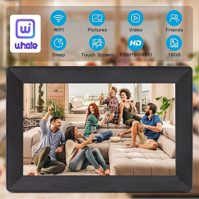 10.1inch Uhale Digital Picture Frame WiFi Slideshow Digital Photo Frame, 1280×800IPS HD Touch Screen Picture Frame,16GB,Automatic Rotation,Send Photos and Videos via “Uhale” APP Anywhere Best Gift