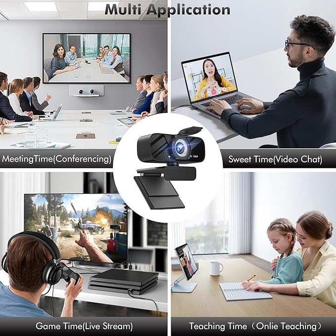 1080P HD Webcam with Microphone, Noise Cancellation, Privacy Cover, Wide-Angle Lens, Auto Light Correction, Plug & Play USB Webcam for Laptop, Desktop, PC, Mac, Zoom, Skype, Streaming(Black)-3