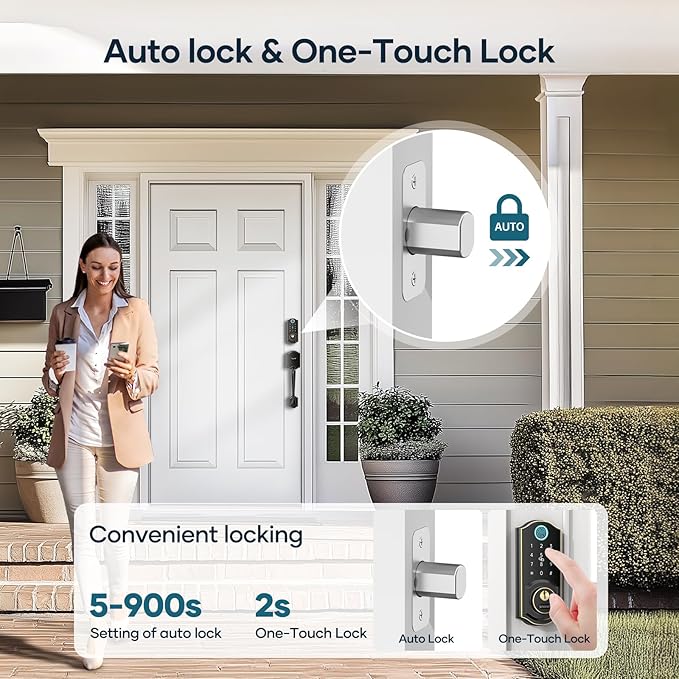 Smart Door Lock with Handle Set: SMONET Front Door Lock Set Keyless Entry Fingerprint Keypad Bluetooth Alexa Deadbolt Lockset Oil Rubbed Bronze