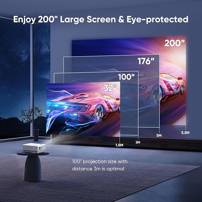 【Netflix Officially】NISOO Smart Projector with WiFi and Bluetooth, Mini Movie Projector with Apps Built-in, 1080P Outdoor Projector for Phone/PC/HDMI/USB, Two-way Bluetooth, 50% Zoom