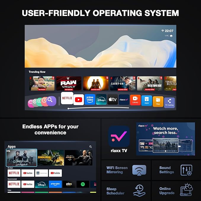 【Netflix-Licensed Projector & Native 1080P】Thinnest 1.81" Smart Mini Projector with WiFi and Bluetooth, Auto Focus & Keystone Portable Outdoor Projector, VOPLLS 4K Support Home Movie Projector
