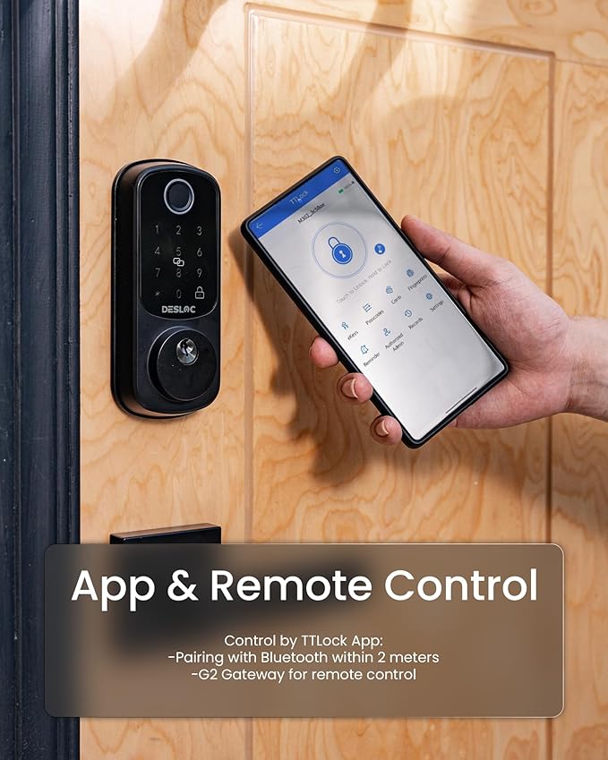 DESLOC Smart Door Lock B200, Smart Deadbolt Lock, Keyless Entry Door Lock, Fingerprint Smart Lock, Smart Locks for Front Door, App Control, Touchscreen Keypad Deadbolts,12-Month Battery, Matte Black