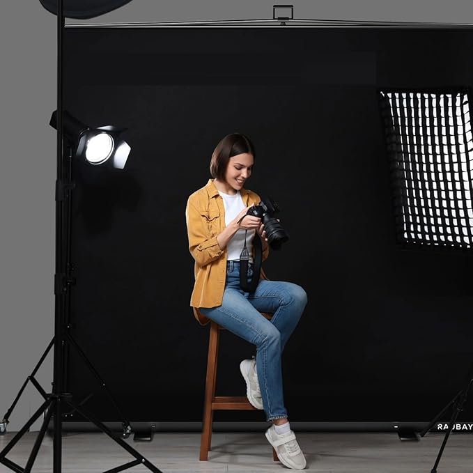 【Wider Style】 RAUBAY 78.7 x 82.7in Large Collapsible Black Backdrop Screen Portable Retractable Panel Photo Background with Stand for Video Conference, Photographic Studio, Streaming