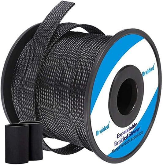 100ft - 1/4 Inch Cable Management Sleeve Protector,Wire Loom PET Expandable Wire Sleeving for Office TV Computer Home Theater Engine Bay Cord Organizer,Protect Cables from Pet Cat Dog Chewing,Black
